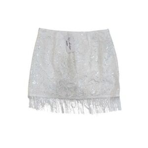 12th Tribe White Sequin Fringe Mini Skirt | Festival Party | Size M
